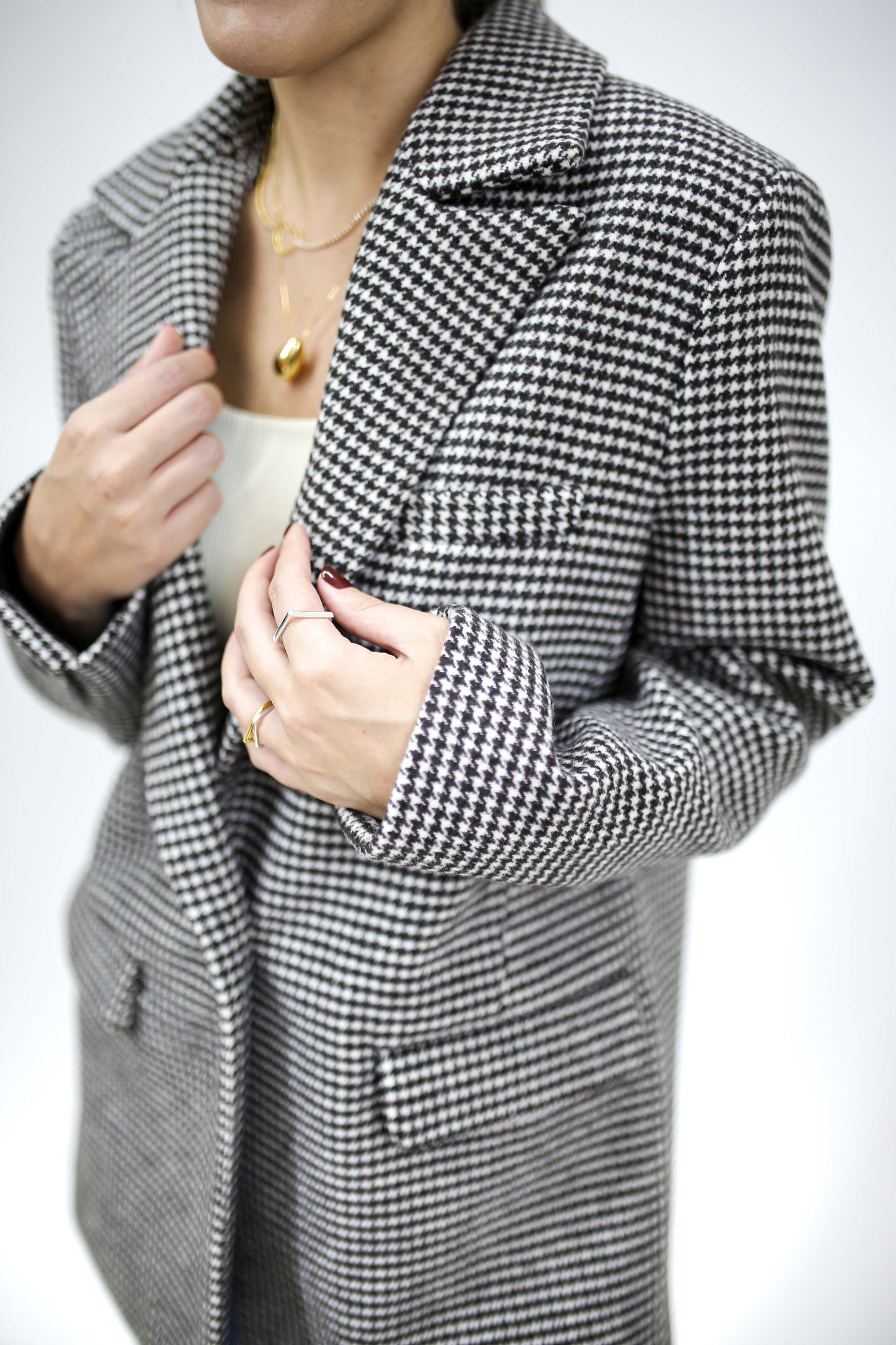 BLAZER PIED POULE COM BOLSO